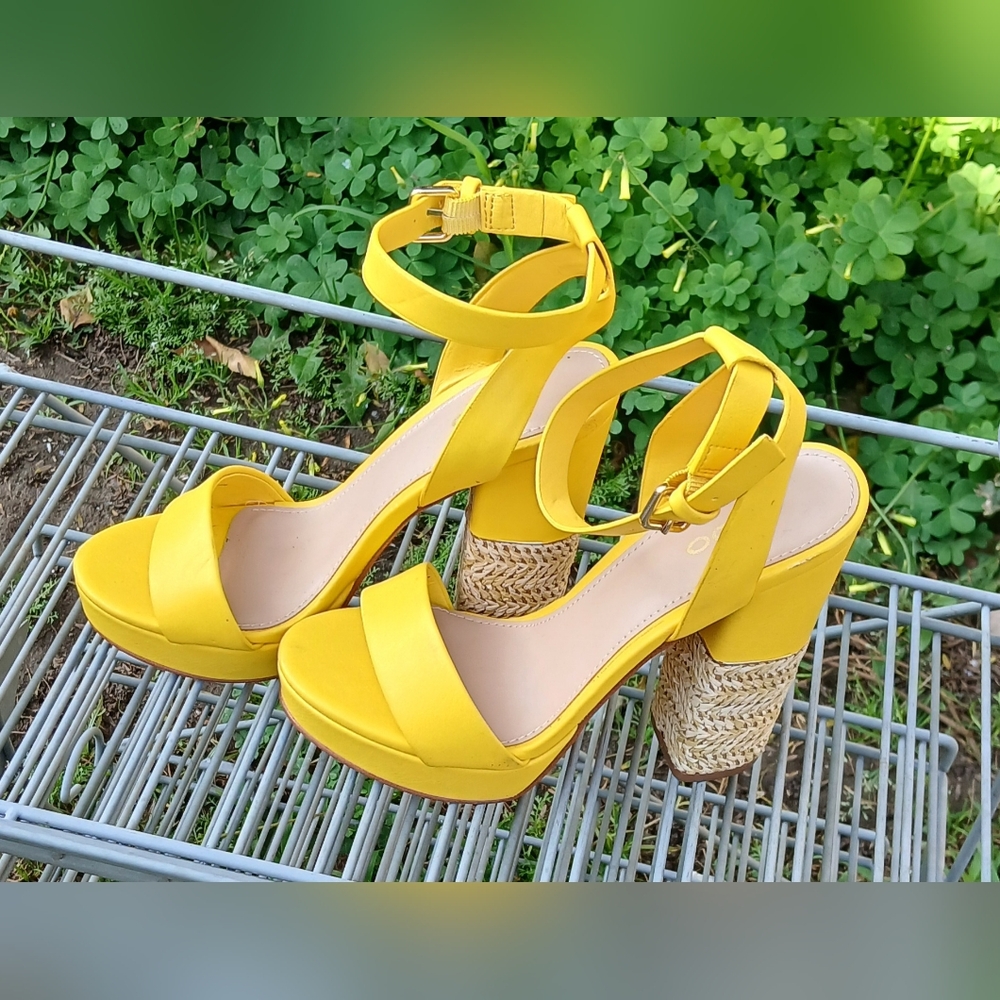 Aldo Yellow and Rattan Stiletto Heels Tropical Style Size 6 - Picture 6 of 6